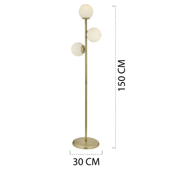 Zambak 3 Lü Eskitme Beyaz Camlı Modern Dekoratif Tasarım Metal Lambader - Resim 7