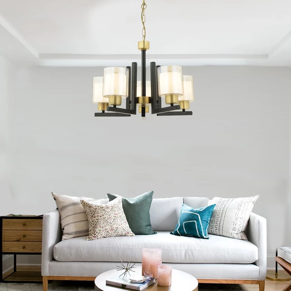 Apliqa Tisse 5 Li Eskitme Siyah Modern Yatak Odası Mutfak Oturma Odası Salon Avize - Resim 3