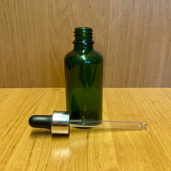 50Ml Yeşil Cam Damlalıklı Şişe , Gümüş Metal Kapak , 50 Cc Yeşil Cam Damlalıklı Şişe x 6 Adet - Resim 2