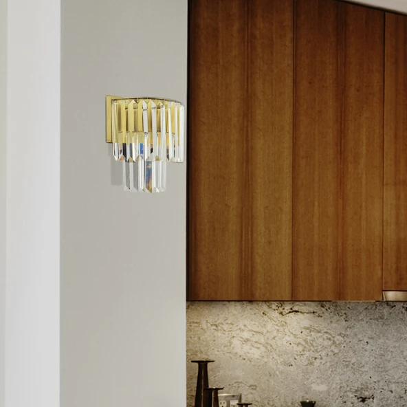 Nilüfer Eskitme Kristal Taşlı Duvar Lambası Yatak Odası-Yatak Başı-Salon için Aplik - Resim 2