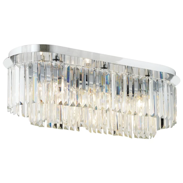 Apliqa Nilüfer Dikdörtgen Krom  Kristalli, Taşlı Modern Tasarım Yemek Masası Üstü, Kristal Salon Avize - Resim 6