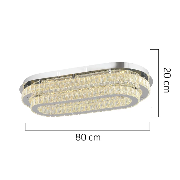 Apliqa Valeria 2 Katlı Elips Plafonyer Elips Ledli 3 Renkli  Kristalli Taşlı Modern Tasarım Led Kristal Salon Avize - 5