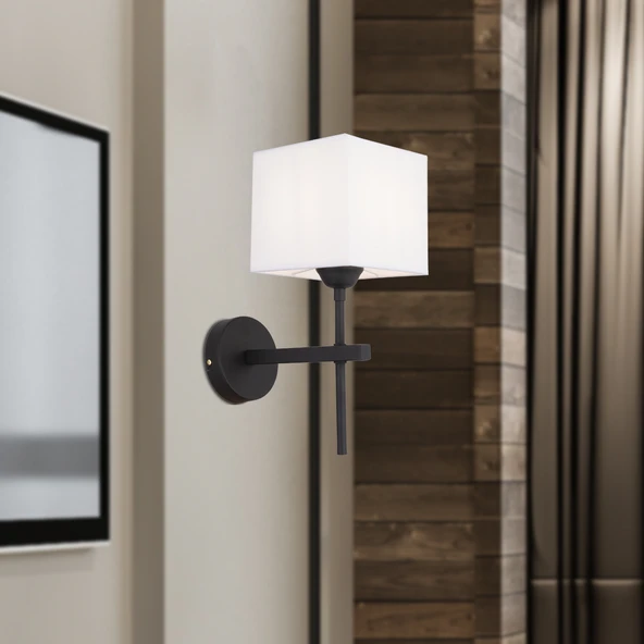 Rory Tekli Beyaz Şapkalı Siyah Duvar Lambası Yatak Odası-yatak Başı-banyo Için Modern Aplik ürün görseli 1