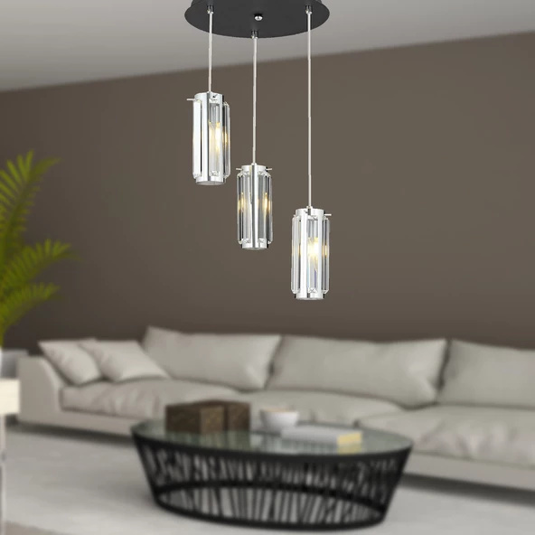 Apliqa Natali 3Lü Sarkıt Krom Modern Genç Odası Mutfak Salon Sarkıt Avize - 2