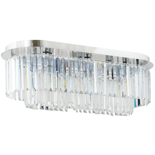 Apliqa Nilüfer Dikdörtgen Krom  Kristalli, Taşlı Modern Tasarım Yemek Masası Üstü, Kristal Salon Avize - Resim 4