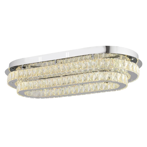 Apliqa Valeria 2 Katlı Elips Plafonyer Elips Ledli 3 Renkli  Kristalli Taşlı Modern Tasarım Led Kristal Salon Avize - 2