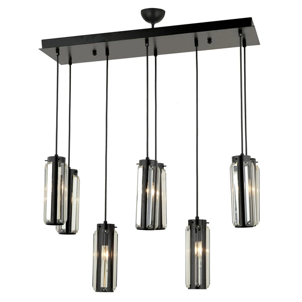 Apliqa Natali 8 Li Sıralı Siyah Salon- Modern Tasarım Yemek Masası Üstü Salon Sarkıt Avize - Resim 2