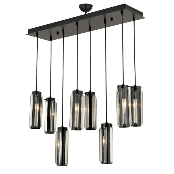 Apliqa Natali 8 Li Sıralı Siyah Salon- Modern Tasarım Yemek Masası Üstü Salon Sarkıt Avize - Resim 3