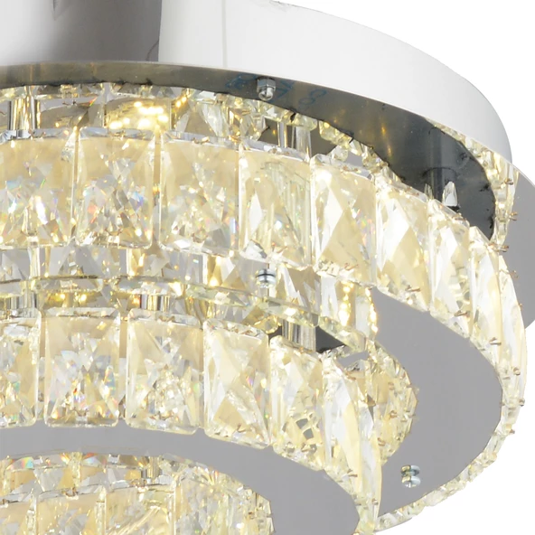 Apliqa Valeria 2 Katlı Elips Plafonyer Elips Ledli 3 Renkli  Kristalli Taşlı Modern Tasarım Led Kristal Salon Avize - 4