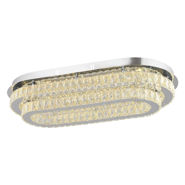 Apliqa Valeria 2 Katlı Elips Plafonyer Elips Ledli 3 Renkli  Kristalli Taşlı Modern Tasarım Led Kristal Salon Avize - 3