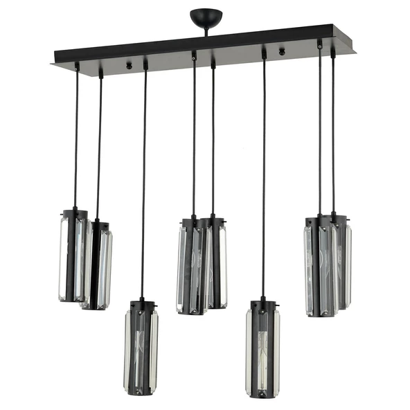 Apliqa Natali 8 Li Sıralı Siyah Salon- Modern Tasarım Yemek Masası Üstü Salon Sarkıt Avize - Resim 6