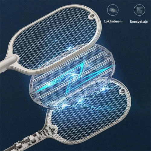 Coofbe Çok Katmanlı  UV Işıklı Şarjlı 3000V Elektrikli Sivrisinek Öldürücü Sinek Kovucu Raket - 11