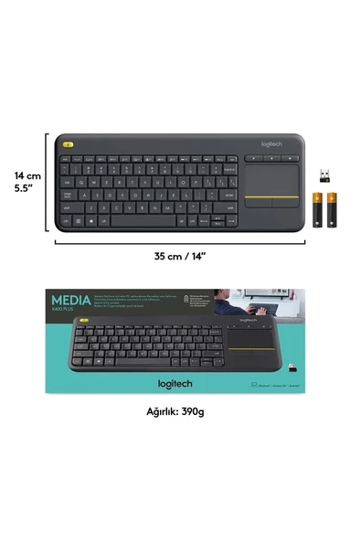 Logitech K400 Plus Touchpad Kablosuz Q Klavye Siyah