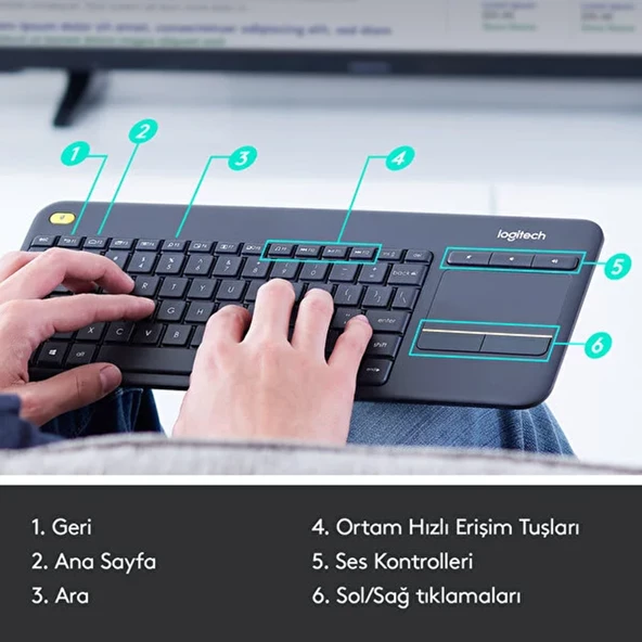 Logitech K400 Plus Touchpad Kablosuz Q Klavye Siyah - 4