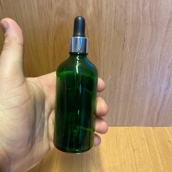 100Ml Yeşil Cam Damlalıklı Şişe , Gümüş Metal Kapak , 100 Cc Yeşil Cam Damlalıklı Şişe x 6 Adet