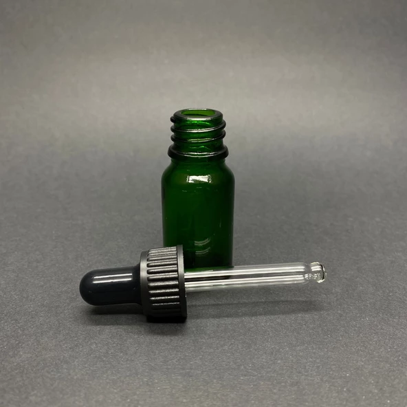 10Ml Yeşil Cam Damlalıklı Şişe , Siyah Plastik Kapak , 10 Cc Yeşil Cam Damlalıklı Şişe x 6 Adet - Resim 2
