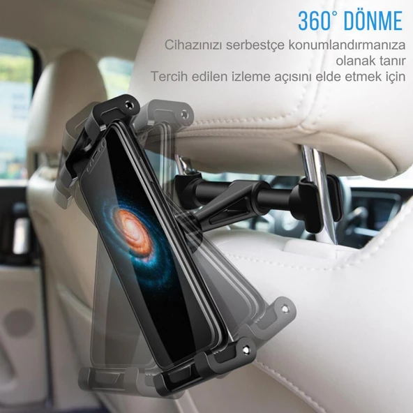 Polham Araç İçi Arka Koltuk İçin Tablet Tutucu, 360 Derece Dönebilen Ayarlanabilir Tablet, Telefon Tutucu - 3