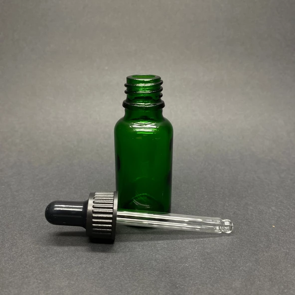 20Ml Yeşil Cam Damlalıklı Şişe , Siyah Plastik Kapak , 20 Cc Yeşil Cam Damlalıklı Şişe x 6 Adet - Resim 2