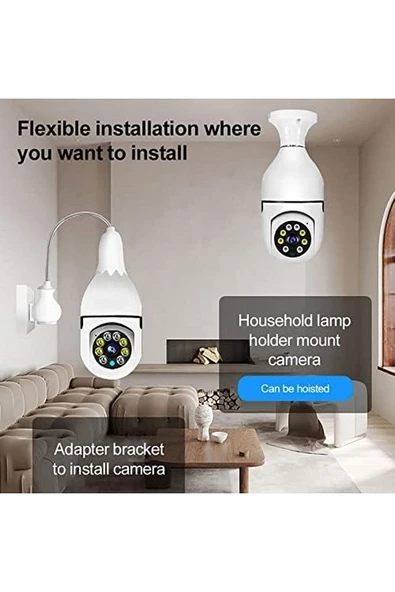 Raynox 1080P Kablosuz WiFi E27 Ampul Kamera 360 Derece Hareket Algılama, İki Yönlü Ses ve Alarm - 4