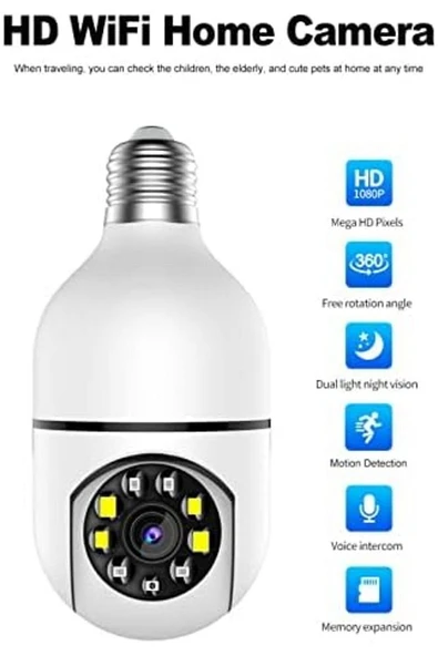 Raynox 1080P Kablosuz WiFi E27 Ampul Kamera 360 Derece Hareket Algılama, İki Yönlü Ses ve Alarm - 3
