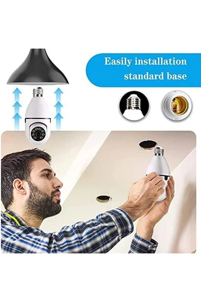 Raynox 1080P Kablosuz WiFi E27 Ampul Kamera 360 Derece Hareket Algılama, İki Yönlü Ses ve Alarm - 6