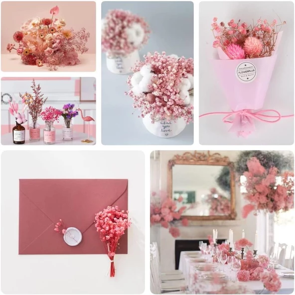 Nettenevime 10lu Set Kuru Çiçek Doğal PEMBE AÇIK Cipso Şoklanmış Bozulmaz - Resim 2