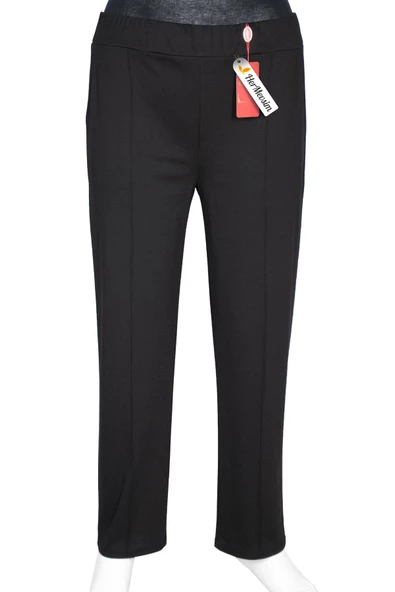 Hesna Kadın Bella Battal Beden Çimalı Yan Cepli Siyah Pantolon ürün görseli