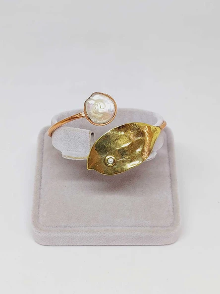 İnci Taşı Yaprak Motifli Bakır Bileklik (52584) ürün görseli