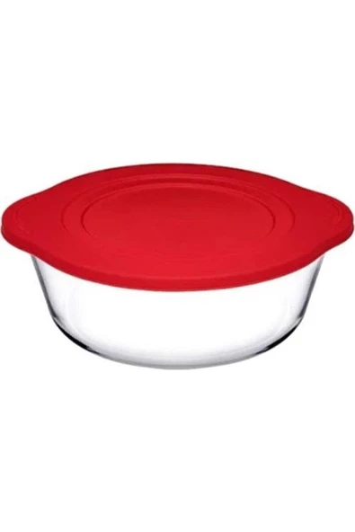 Paşabahçe 59133 Kırmızı Kapaklı Borcam Yuvarlak Tencere Silikon Kapaklı 840 CC 25x22 CM - 2