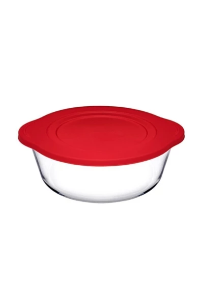 Paşabahçe 59133 Kırmızı Kapaklı Borcam Yuvarlak Tencere Silikon Kapaklı 840 CC 25x22 CM - 3