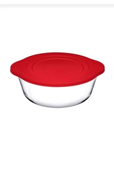 Paşabahçe 59133 Kırmızı Kapaklı Borcam Yuvarlak Tencere Silikon Kapaklı 840 CC 25x22 CM - 7
