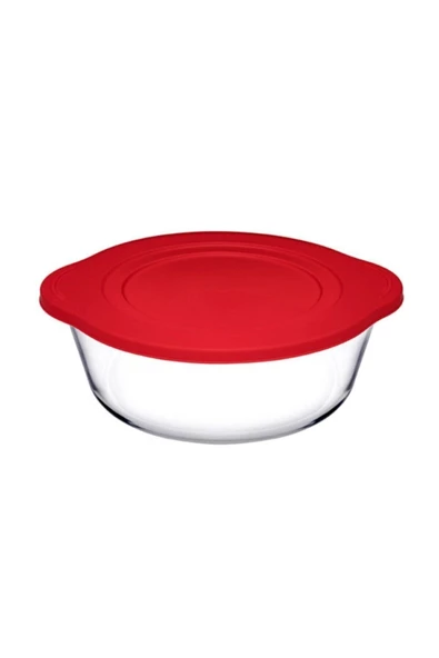 Paşabahçe 59133 Kırmızı Kapaklı Borcam Yuvarlak Tencere Silikon Kapaklı 840 CC 25x22 CM - 4