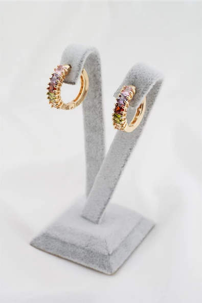 Kadın Altın Kaplama Renkli Baget Zirkon Taşlı 2'li Küpe - Resim 2