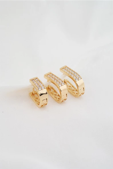 Kadın Altın Kaplama Zirkon Taşlı Figürlü 3 Boy Küpe Seti - Resim 2