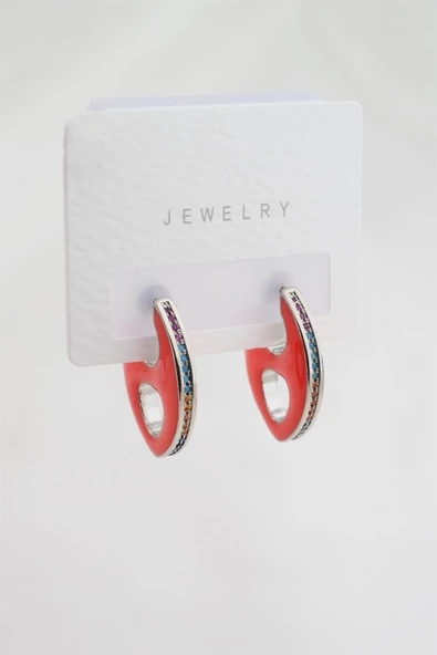 Kadın Altın Kaplama Zirkon Taşlı Mineli Elips Model Küpe ürün görseli