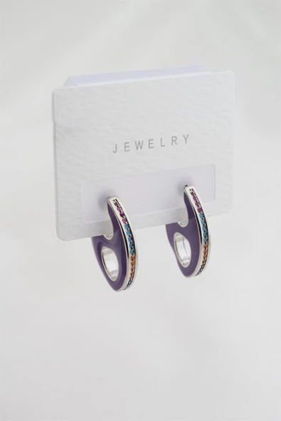 Kadın Altın Kaplama Zirkon Taşlı Mineli Elips Model Küpe ürün görseli