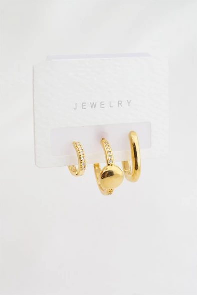 Kadın Altın Kaplama  Zirkon Taşlı 3'lü Küpe Set ürün görseli