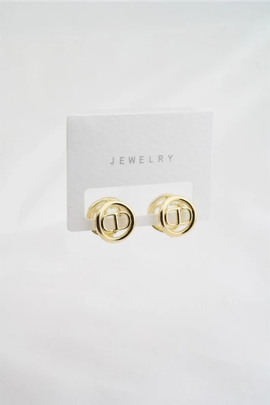 Kadın Altın Kaplama Zirkon Elips Model Minimal Küpe ürün görseli