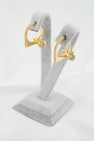 Kadın Altın Kaplama Zirkon Taşlı Çengel İğne Model 2'li Küpe Set ürün görseli