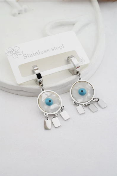 Kadın Kararmaz 316L Çelik Göz Detaylı Sallantılı 2'li Küpe Set