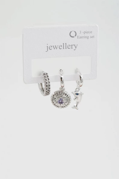 Kadın Zirkon Taşlı Yunus Balığı Figürlü 3'lü Küpe Seti - Resim 2