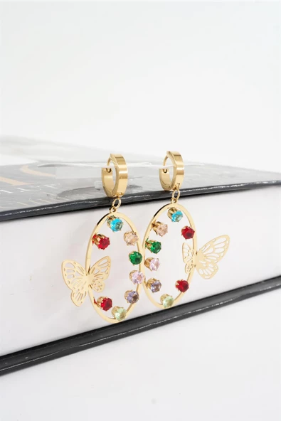 Kadın 316 L Paslanmaz Çelik Baget Zirkon Taşlı Küpe - 2