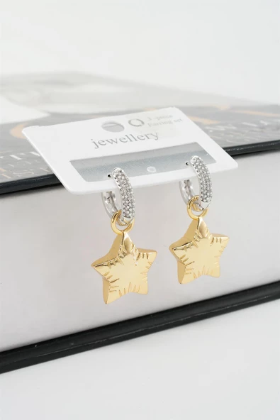 Kadın Vip Seri Yıldız Figürlü Balon Küpe Seti - Resim 2