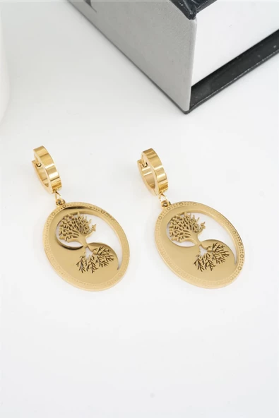 Kadın 316 L Paslanmaz Çelik Hayat Ağacı ve Gölgesi Küpe ürün görseli