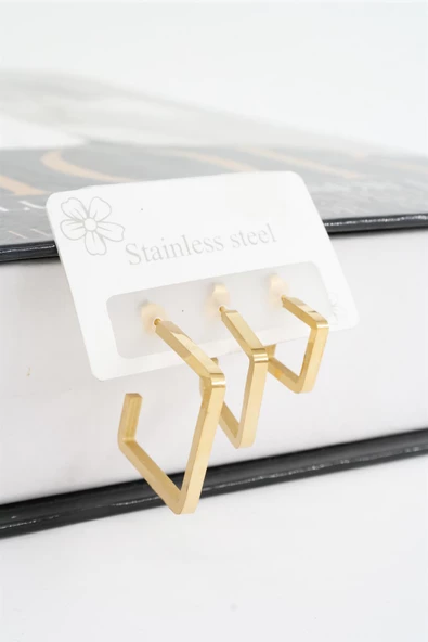 Kadın 316 L Paslanmaz Çelik Geometrik 3 Boy Küpe Seti - Resim 2