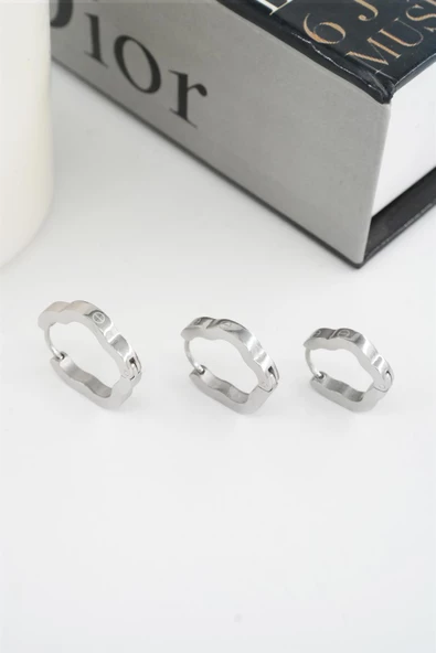 Kadın 316 L Paslanmaz Çelik Beşgen Model 3 Boy Küpe Seti - Resim 2