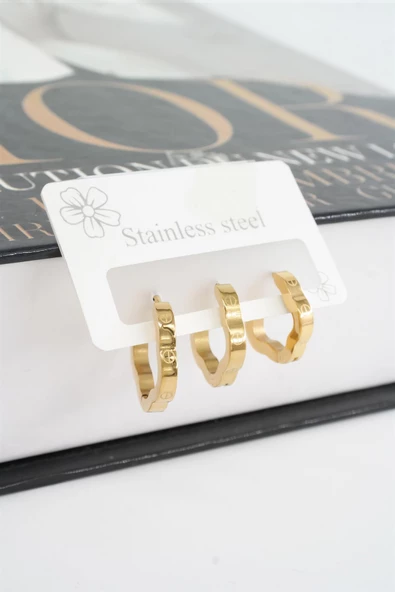 Kadın 316 L Paslanmaz Çelik Beşgen Model 3 Boy Küpe Seti - Resim 2