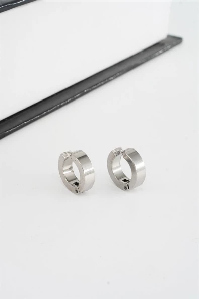 Unisex 316 L Paslanmaz Çelik 1.5 cm Sıkıştırmalı Halka  Model Küpe - Resim 2