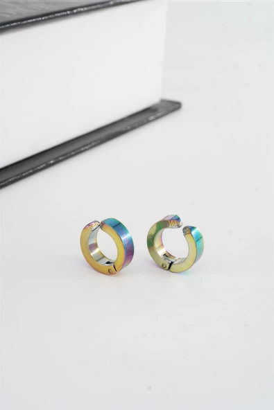 Unisex 316 L Paslanmaz Çelik 1.5 cm Sıkıştırmalı Halka  Model Küpe - Resim 2