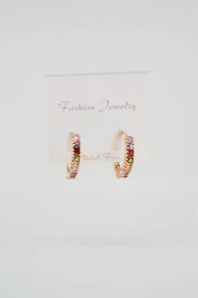 Kadın Vip Seri Baget Renkli Zirkon Taşlı Halka Küpe - Resim 2